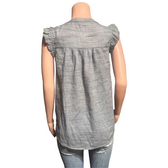 Doe&Rae women's button-up sleeveless ruffle shoulders charcoal tunic top S, M,L - Picture 4 of 6